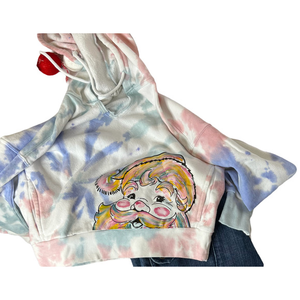 Pink Rose Tie Dyed Cropped Upcycled Hoodie with‎ Santa Size Small